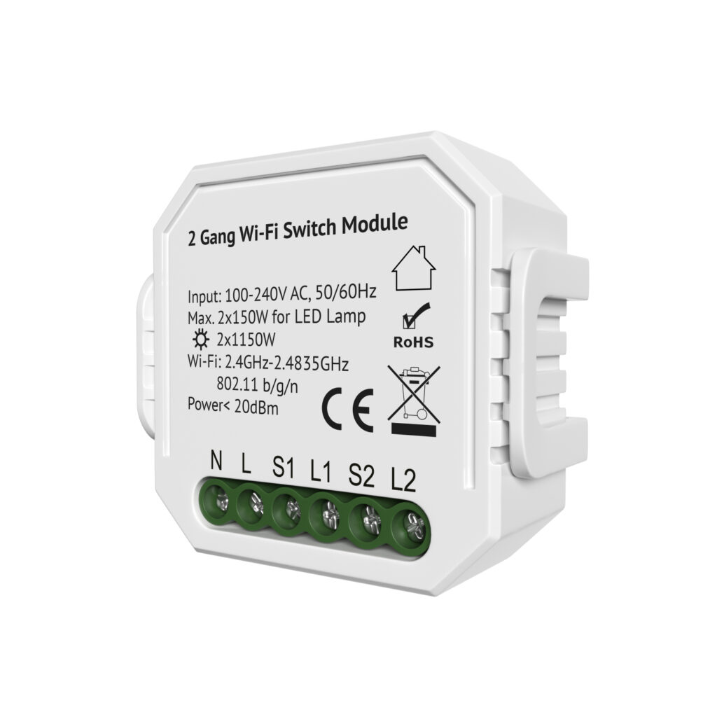 RL1002-SM/1 Двухканальное Wi-Fi реле-выключатель 2 x 1150 Вт / 2 x 100 Вт для LED